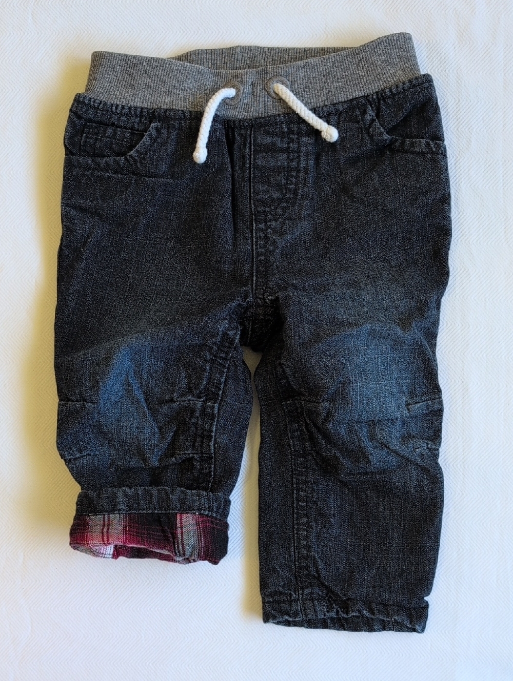 joe fresh plaid flannel lined pull-on denim jeans cotton 6-12 months baby boy